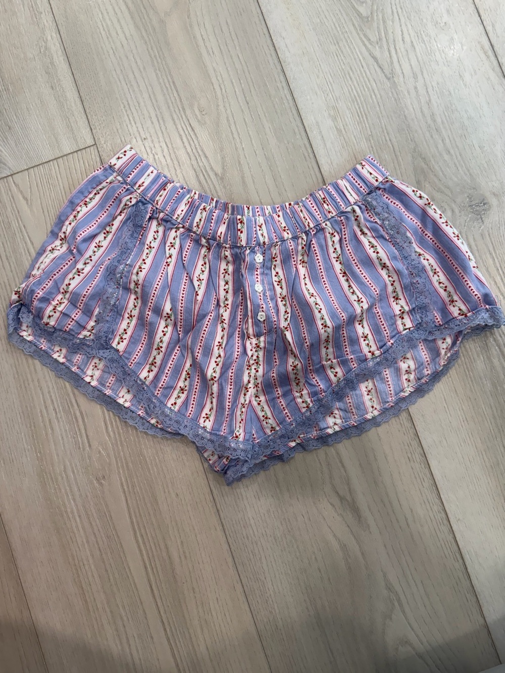 Out From Under Lace Trim Floral Stripe Bloomers Shorts M